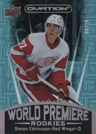 2023-24 Upper Deck Ovation - World Premiere Aqua #WP-38 - Simon Edvinsson - Detroit Red Wings