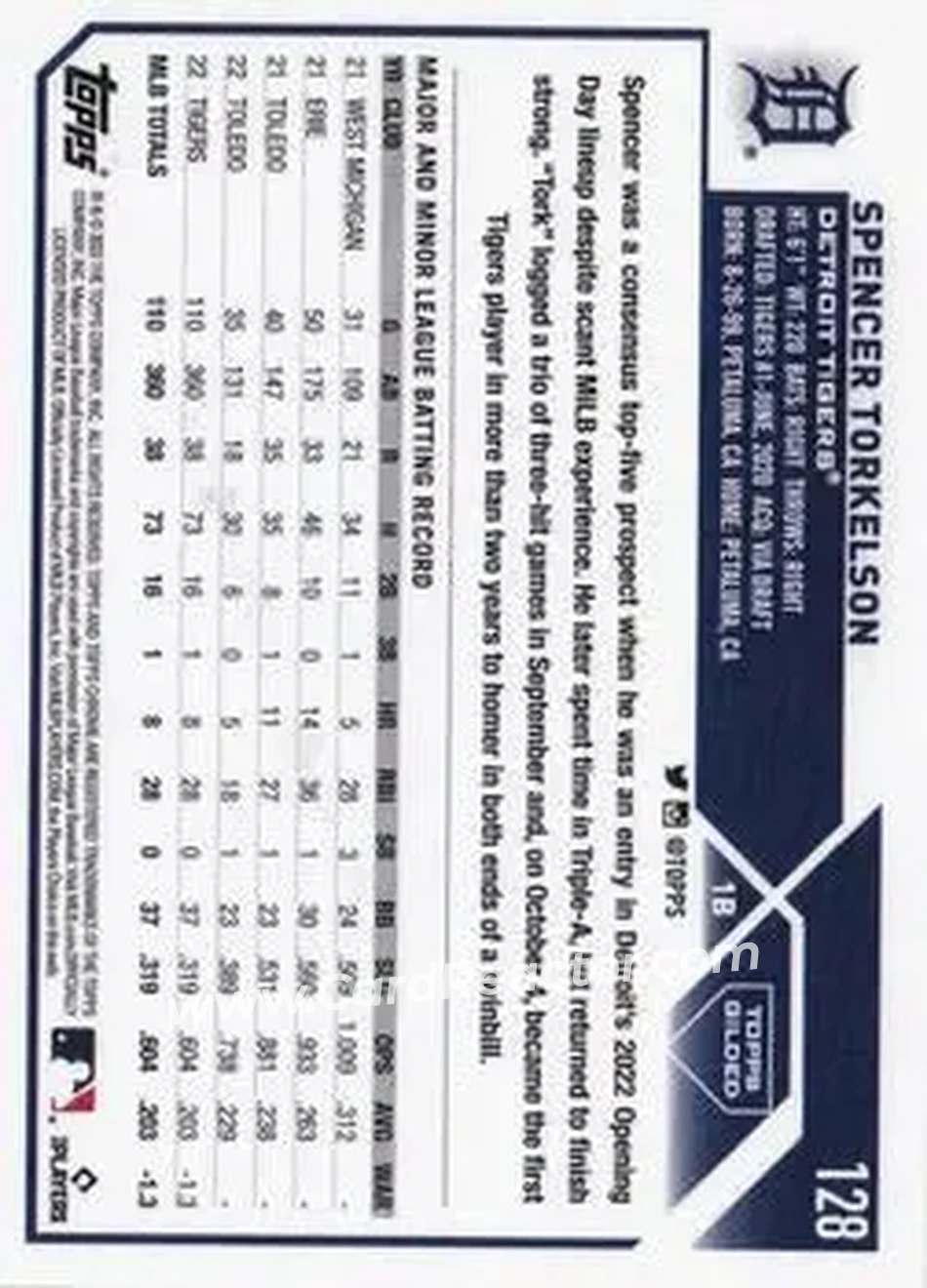 2023 Topps Gilded Collection - Wave Gold Etch Refractors #128 - Spencer Torkelson - Detroit Tigers - Back