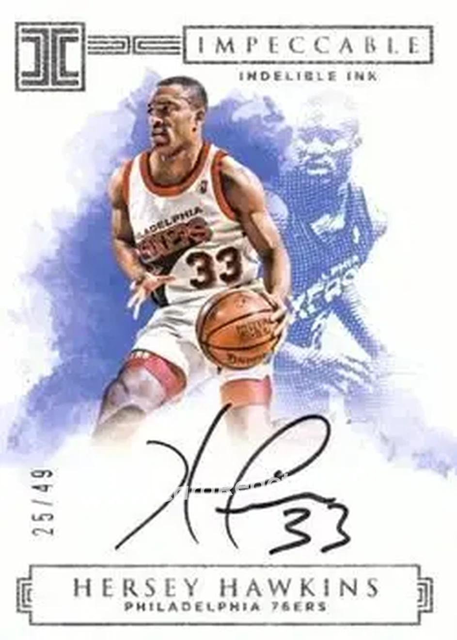 2016-17 Panini Impeccable - Indelible Ink Silver #II-HH - Hersey Hawkins - Philadelphia 76ers - Front 2016-17 Panini Impeccable - Indelible Ink Silver #II-HH - Hersey Hawkins - Philadelphia 76ers - Front