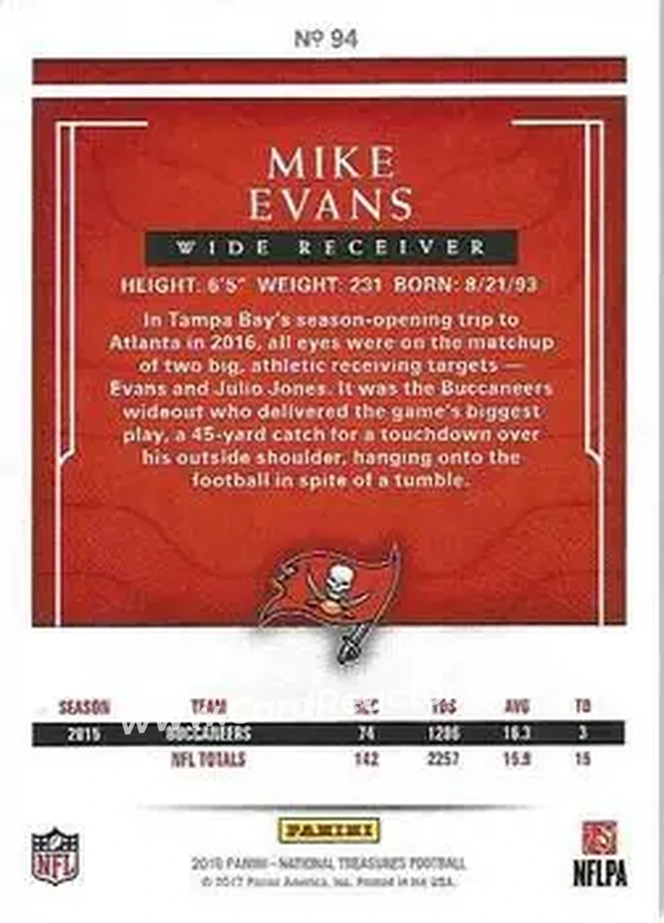 2016 Panini National Treasures - Gold #94 - Mike Evans - Tampa Bay Buccaneers - Back