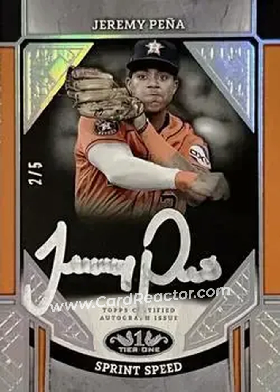 2024 Topps Tier One - Advanced Stats Stars Autographs Holo Silver Foil #ASA-JP - Jeremy Peña - Houston Astros - Front 2024 Topps Tier One - Advanced Stats Stars Autographs Holo Silver Foil #ASA-JP - Jeremy Peña - Houston Astros - Front