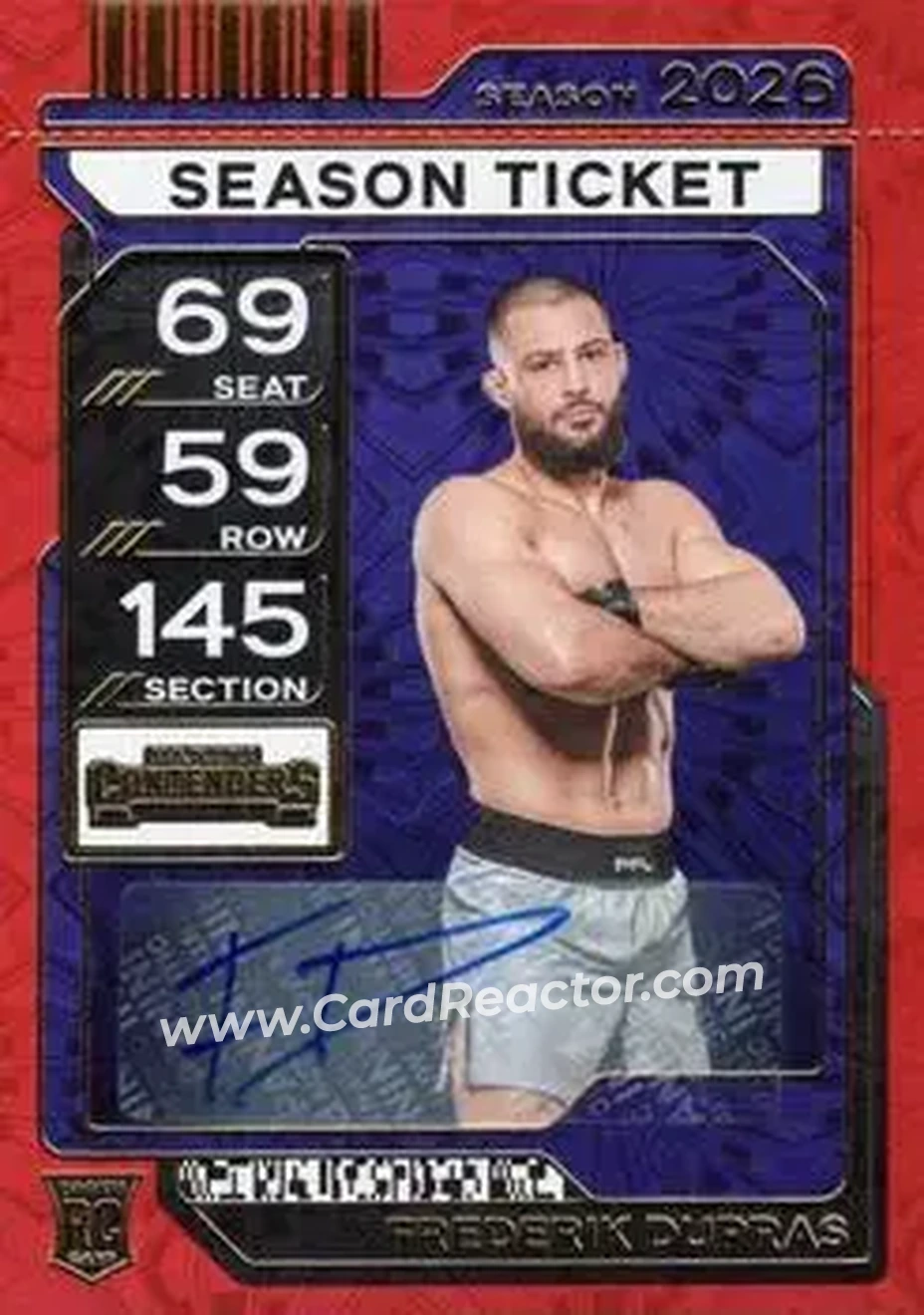 2026 Panini Contenders PFL - Season Ticket Signatures Red Fireworks #85 - Frederik Dupras - Front