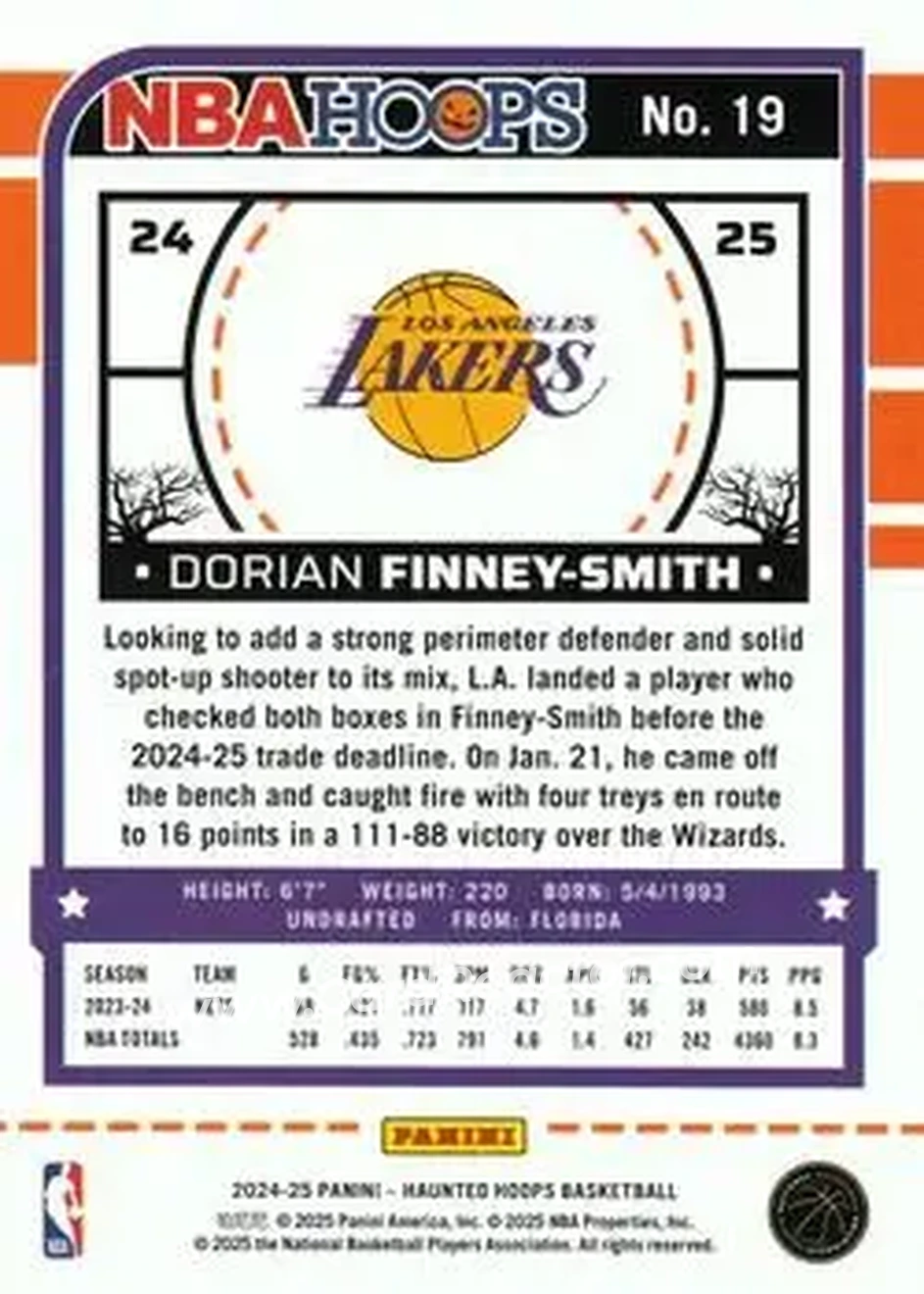 2024-25 Hoops Haunted Hoops #19 - Dorian Finney-Smith - Los Angeles Lakers - Back