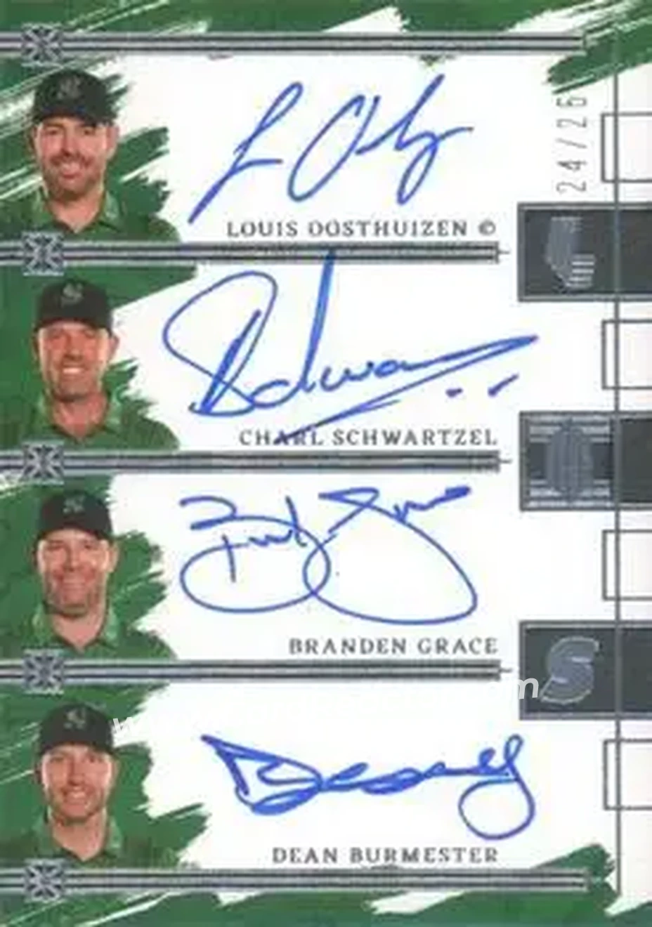 2024 Panini Impeccable LIV - Team Quad Autographs #TQA-STI - Dean Burmester - Branden Grace - Charl Schwartzel - Louis Oosthuizen AU, SN25 - Front 2024 Panini Impeccable LIV - Team Quad Autographs #TQA-STI - Dean Burmester - Branden Grace - Charl Schwartzel - Louis Oosthuizen AU, SN25 - Front