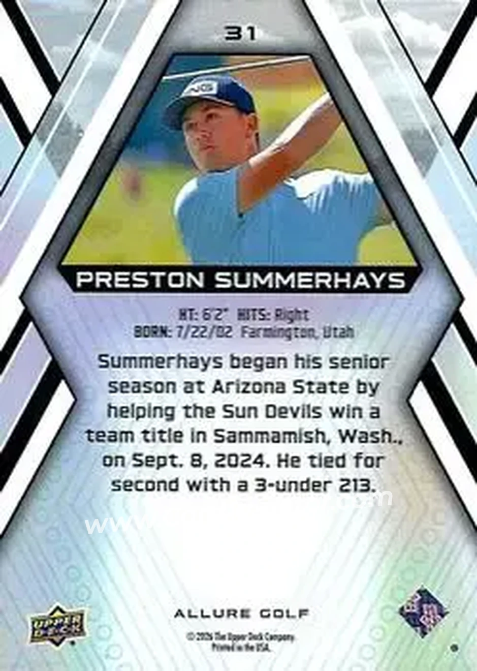 2026 Upper Deck Allure #31 - Preston Summerhays - Back