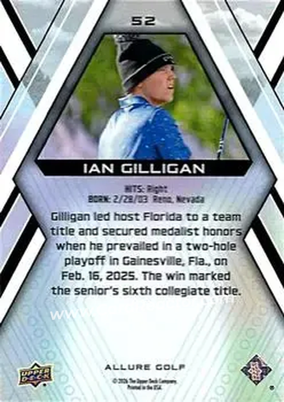 2026 Upper Deck Allure #52 - Ian Gilligan - Back