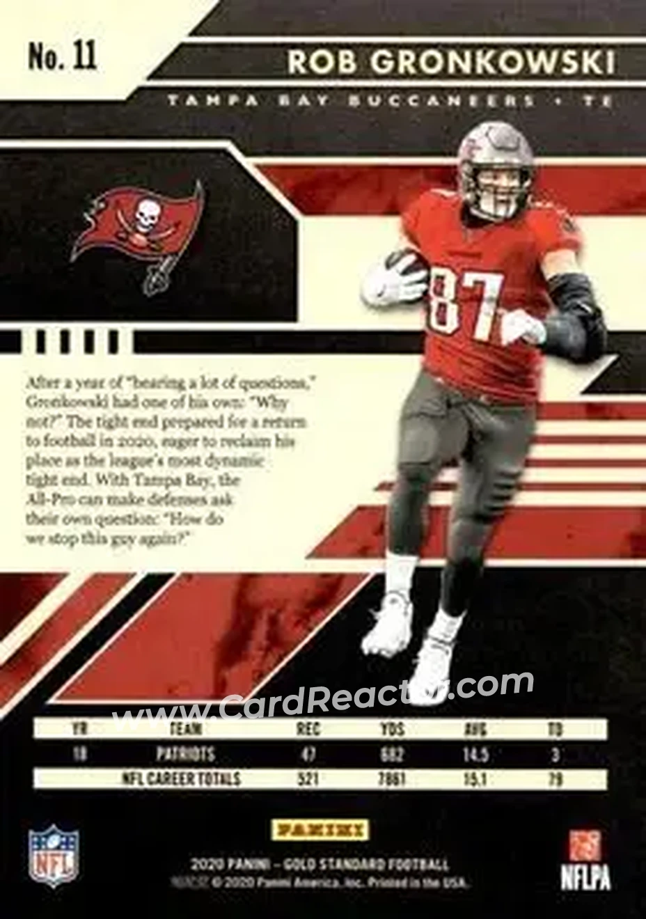 2020 Panini Gold Standard - Sapphire #11 - Rob Gronkowski - Tampa Bay Buccaneers - Back