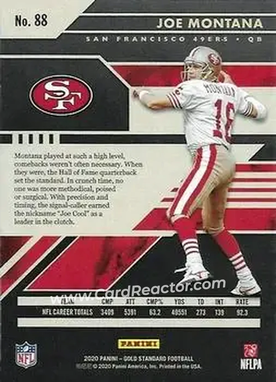 2020 Panini Gold Standard - Sapphire #88 - Joe Montana - San Francisco 49ers - Back