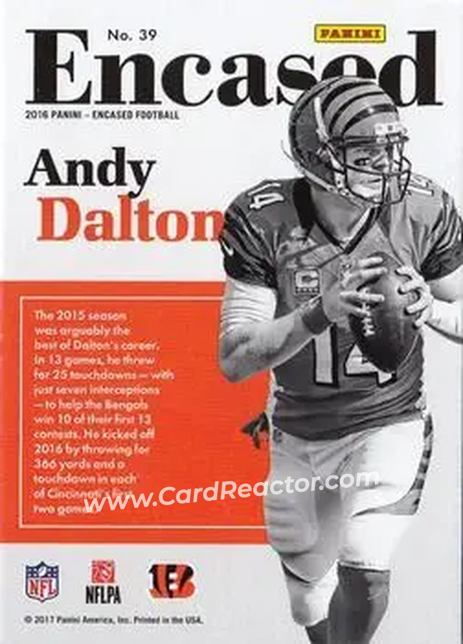 2016 Panini Encased - Platinum #39 - Andy Dalton - Cincinnati Bengals - Back