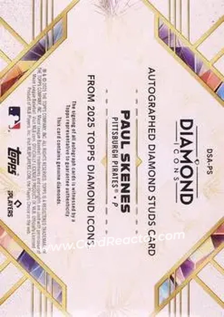2025 Topps Diamond Icons - Autographed Diamond Studs #DSA-PS - Paul Skenes - Pittsburgh Pirates - Back