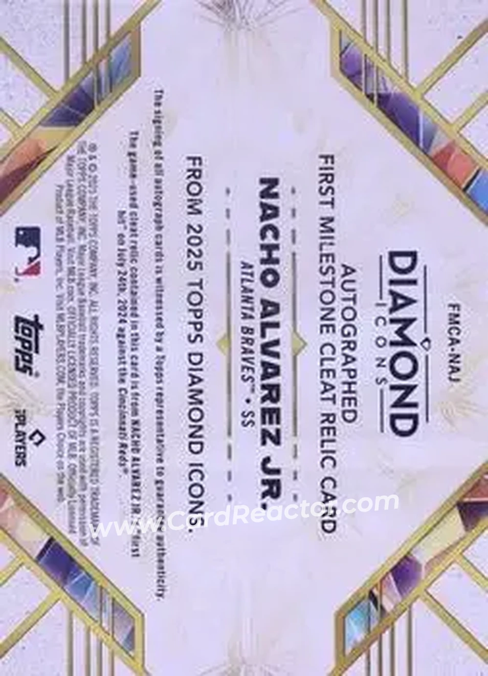 2025 Topps Diamond Icons - Autographed First Milestone Cleat Relics #FMCA-NAJ - Nacho Alvarez Jr. - Atlanta Braves - Back