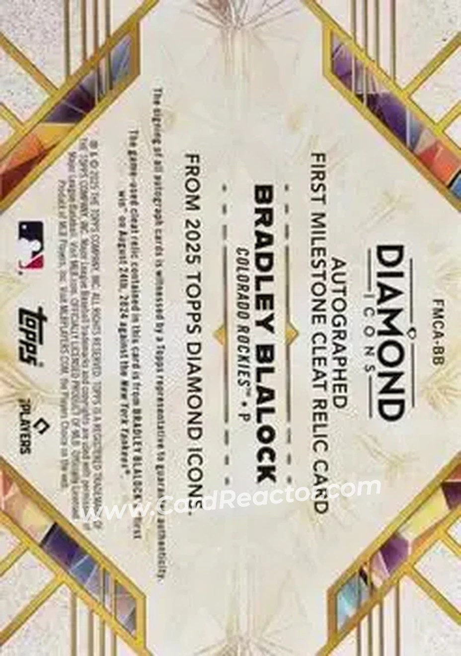 2025 Topps Diamond Icons - Autographed First Milestone Cleat Relics Red #FMCA-BB - Bradley Blalock - Colorado Rockies - Back