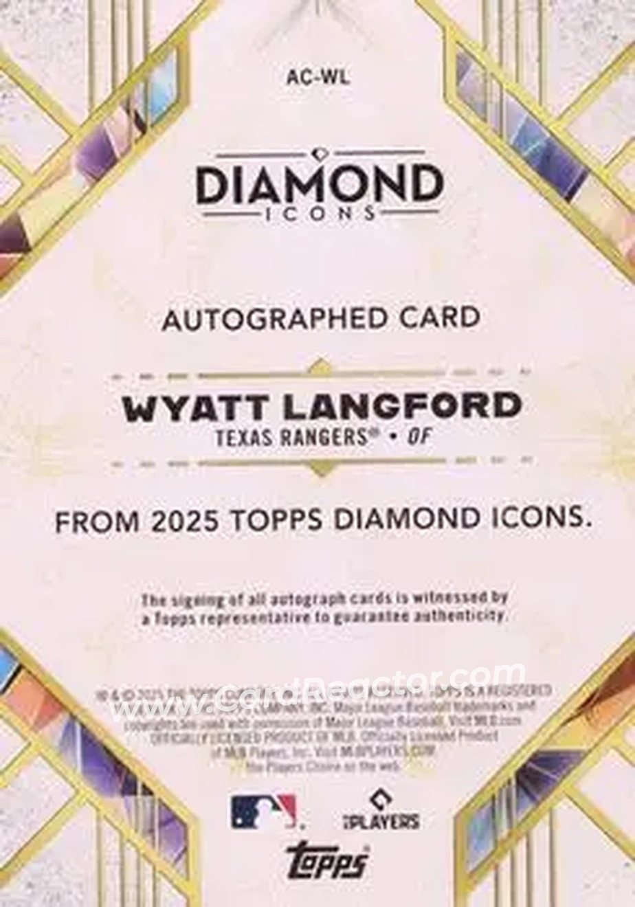 2025 Topps Diamond Icons - Base Autographs Red #AC-WL - Wyatt Langford - Texas Rangers - Back 2025 Topps Diamond Icons - Base Autographs Red #AC-WL - Wyatt Langford - Texas Rangers - Back