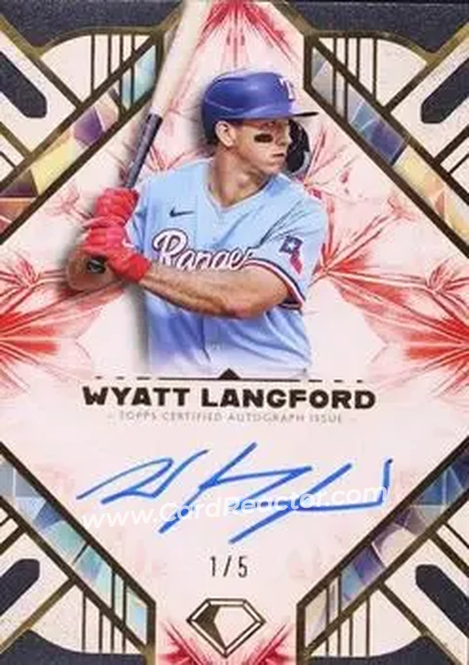 2025 Topps Diamond Icons - Base Autographs Red #AC-WL - Wyatt Langford - Texas Rangers - Front 2025 Topps Diamond Icons - Base Autographs Red #AC-WL - Wyatt Langford - Texas Rangers - Front