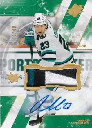 2023-24 SPx - Autographs Patch #74 - Oskar Lindblom - San Jose Sharks