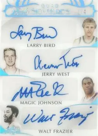 2018-19 Leaf Pearl - Pearl Signatures 4 #PSQ-06 - Larry Bird - Jerry West - Magic Johnson - Walt Frazier AU, SN4
