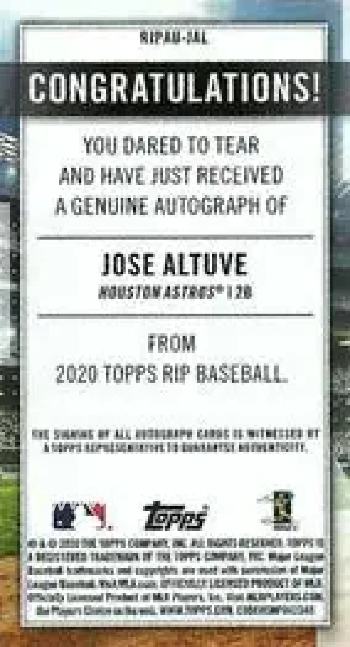 2020 Topps Rip - Mini Autographs Blue #RIPAU-JAL - Jose Altuve - Houston Astros - Back