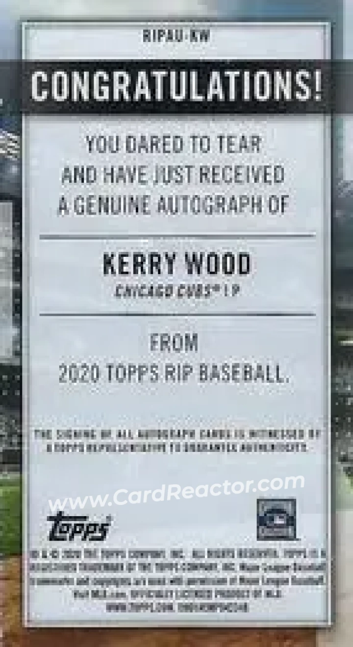 2020 Topps Rip - Mini Autographs Blue #RIPAU-KW - Kerry Wood - Chicago Cubs - Back
