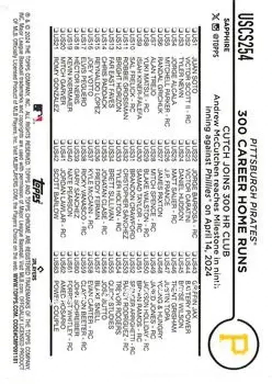 2024 Topps Chrome Update Sapphire Edition - Gold Sapphire #USCS254 - Andrew McCutchen - Pittsburgh Pirates - Back 2024 Topps Chrome Update Sapphire Edition - Gold Sapphire #USCS254 - Andrew McCutchen - Pittsburgh Pirates - Back