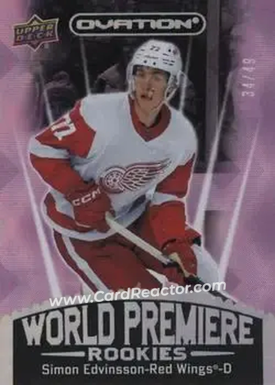 2023-24 Upper Deck Ovation - World Premiere Pink #WP-38 - Simon Edvinsson - Detroit Red Wings - Front