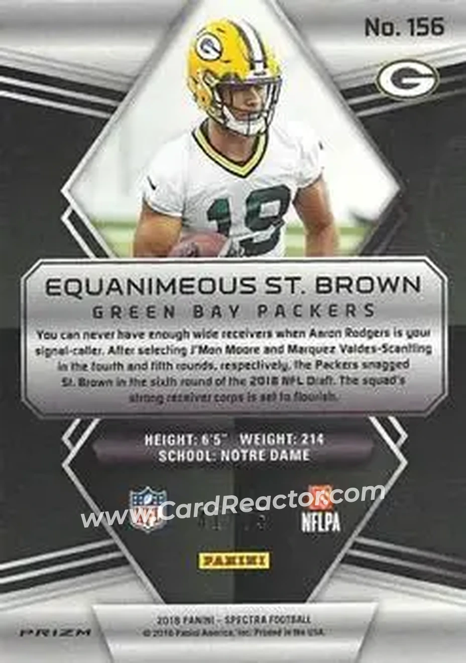 2018 Panini Spectra - Neon Blue #156 - Equanimeous St. Brown - Green Bay Packers - Back