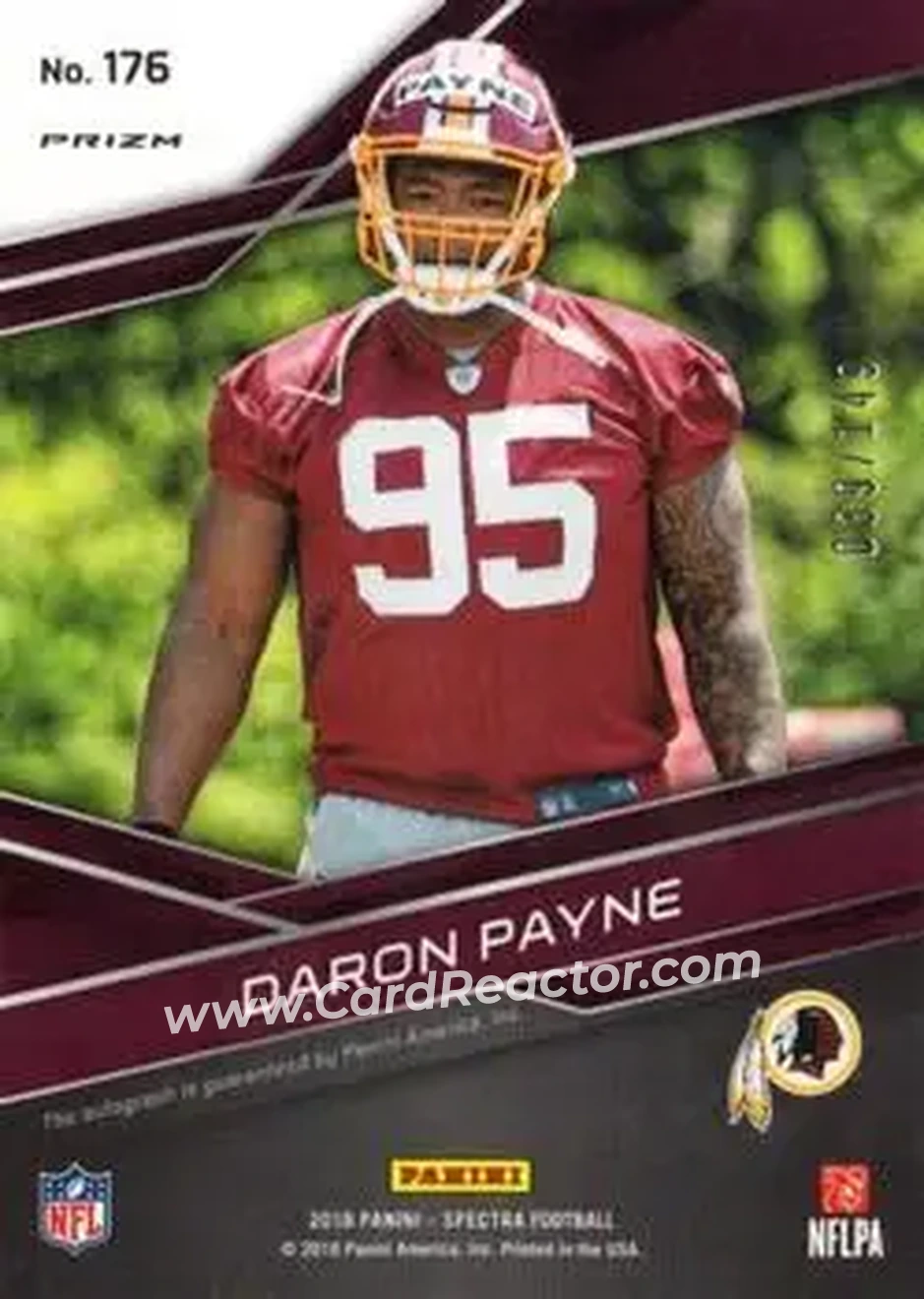 2018 Panini Spectra - Neon Blue #176 - Daron Payne - Washington Redskins - Back