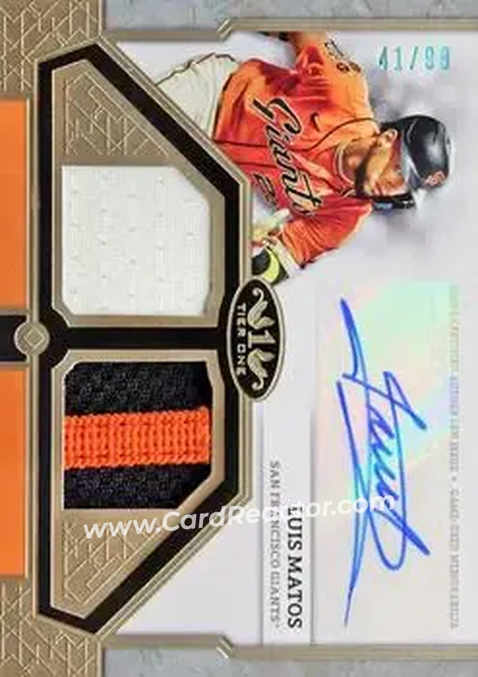 2024 Topps Tier One - Autographed Tier One Relics Dual #T1AR-LM - Luis Matos - San Francisco Giants - Front