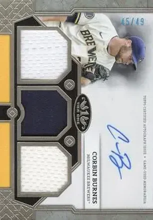 2024 Topps Tier One - Autographed Tier One Relics Triple #T1AR-CB - Corbin Burnes - Milwaukee Brewers