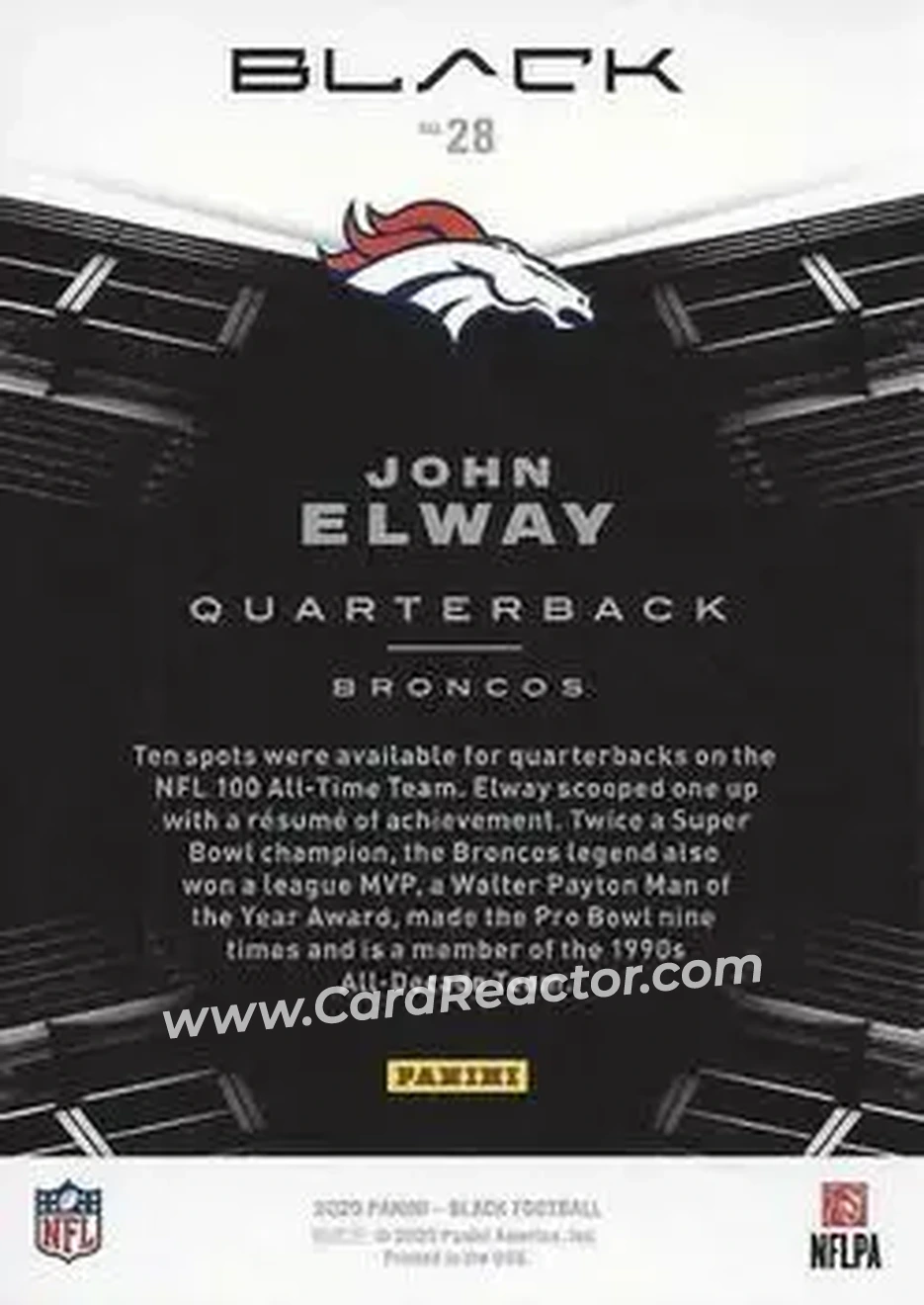 2020 Panini Black - Ruby #28 - John Elway - Denver Broncos - Back