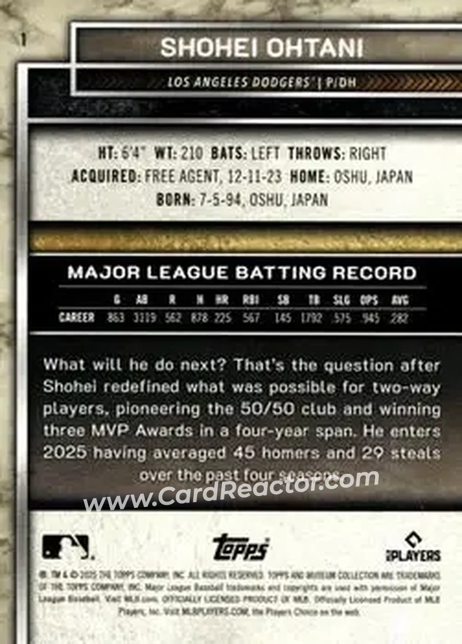 2025 Topps Museum Collection - Amethyst #1 - Shohei Ohtani - Los Angeles Dodgers - Back 2025 Topps Museum Collection - Amethyst #1 - Shohei Ohtani - Los Angeles Dodgers - Back