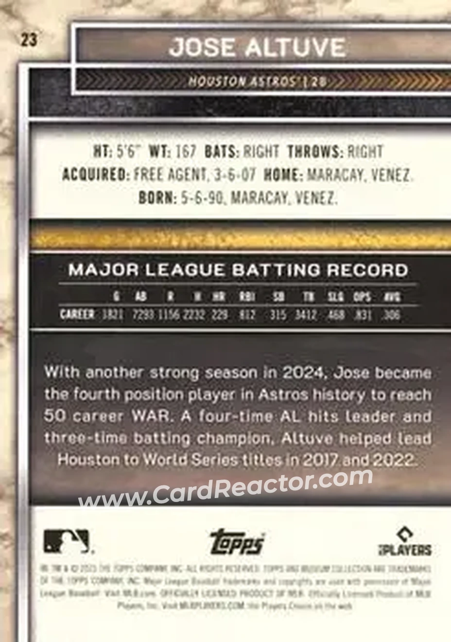 2025 Topps Museum Collection - Amethyst #23 - Jose Altuve - Houston Astros - Back