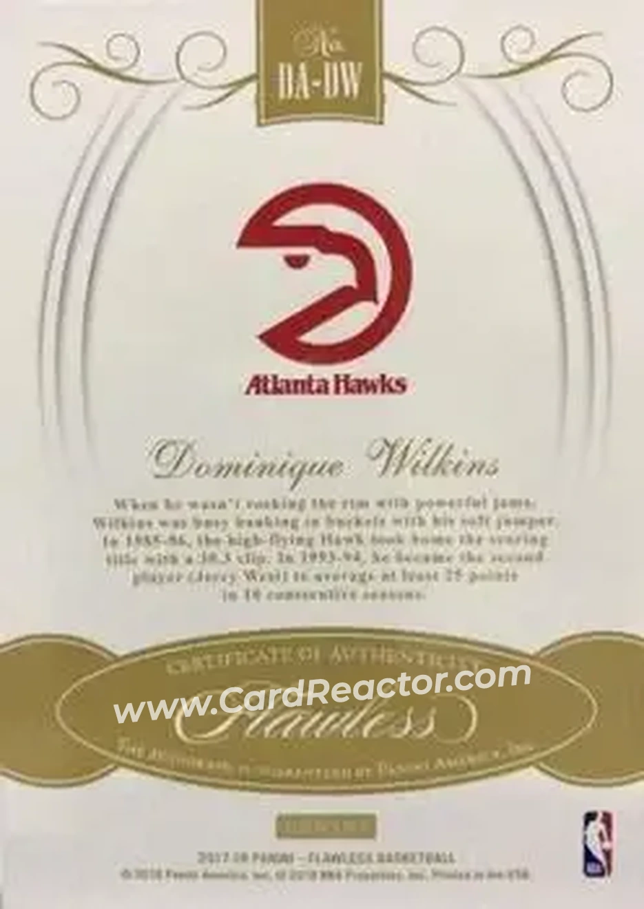2017-18 Panini Flawless - Distinguished Autos #DA-DW - Dominique Wilkins - Atlanta Hawks - Back
