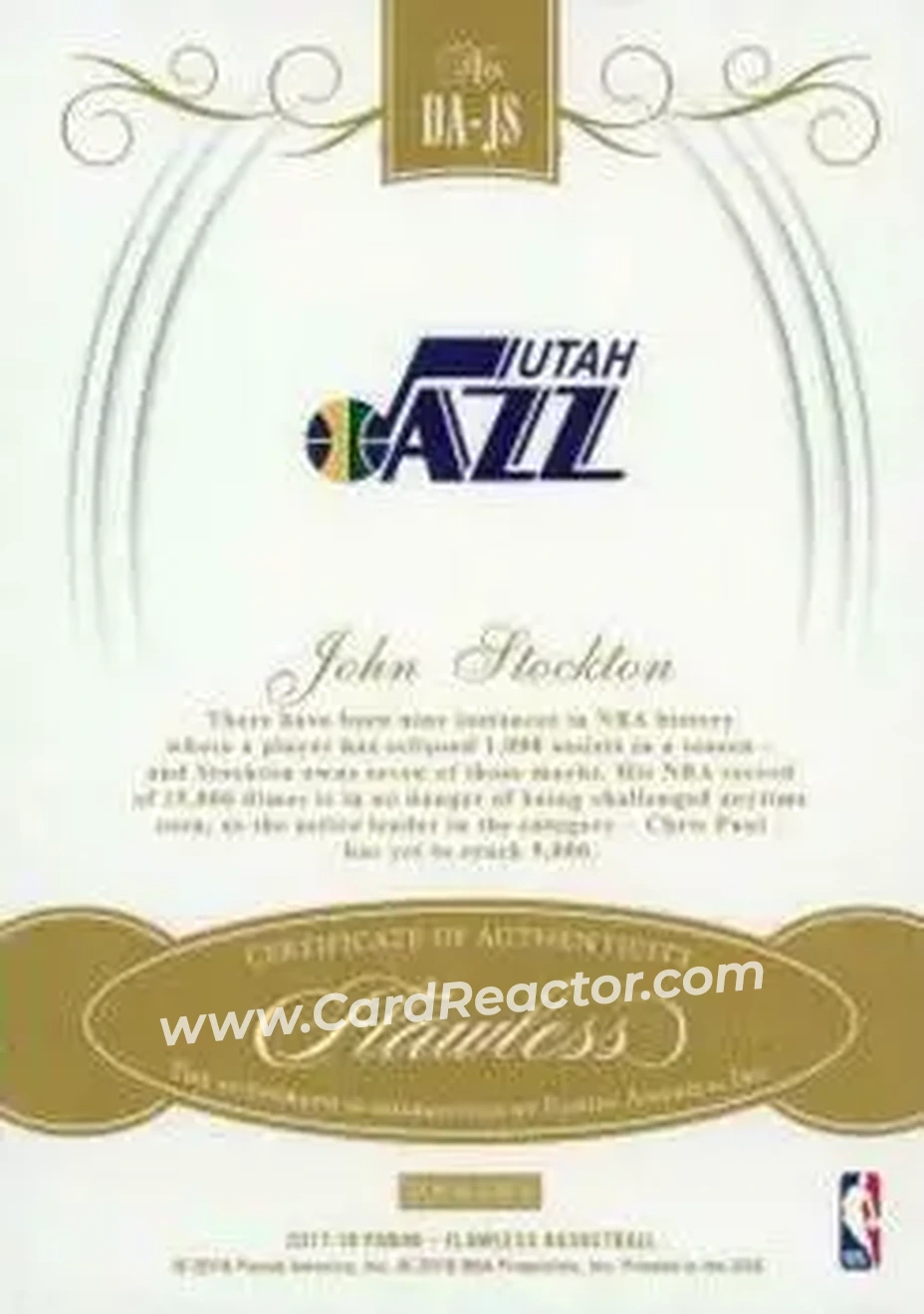2017-18 Panini Flawless - Distinguished Autos #DA-JS - John Stockton - Utah Jazz - Back 2017-18 Panini Flawless - Distinguished Autos #DA-JS - John Stockton - Utah Jazz - Back