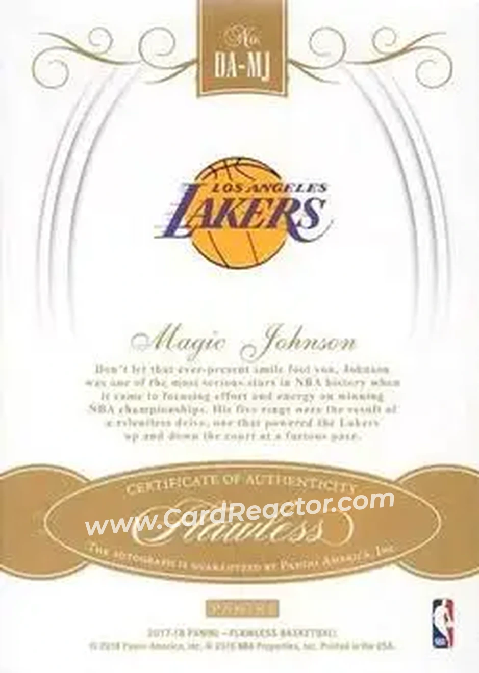 2017-18 Panini Flawless - Distinguished Autos #DA-MJ - Magic Johnson - Los Angeles Lakers - Back