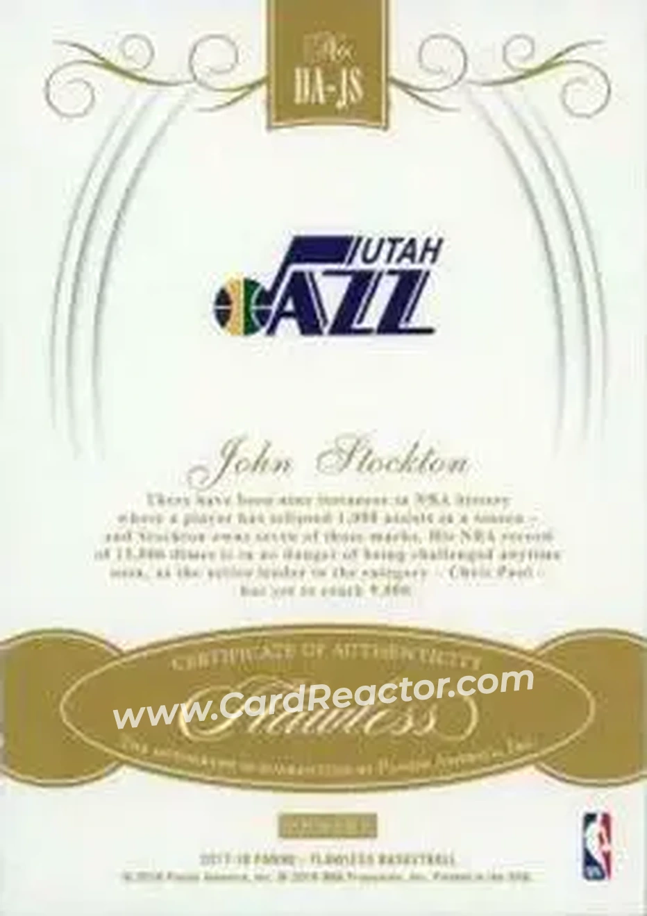 2017-18 Panini Flawless - Distinguished Autos Gold #DA-JS - John Stockton - Utah Jazz - Back