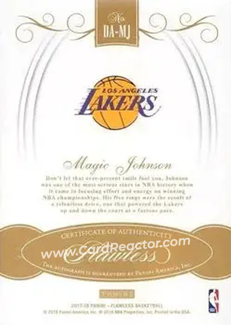 2017-18 Panini Flawless - Distinguished Autos Green #DA-MJ - Magic Johnson - Los Angeles Lakers - Back