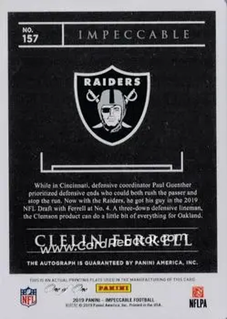 2019 Panini Impeccable - Printing Plate Cyan #157 - Clelin Ferrell - Oakland Raiders - Back