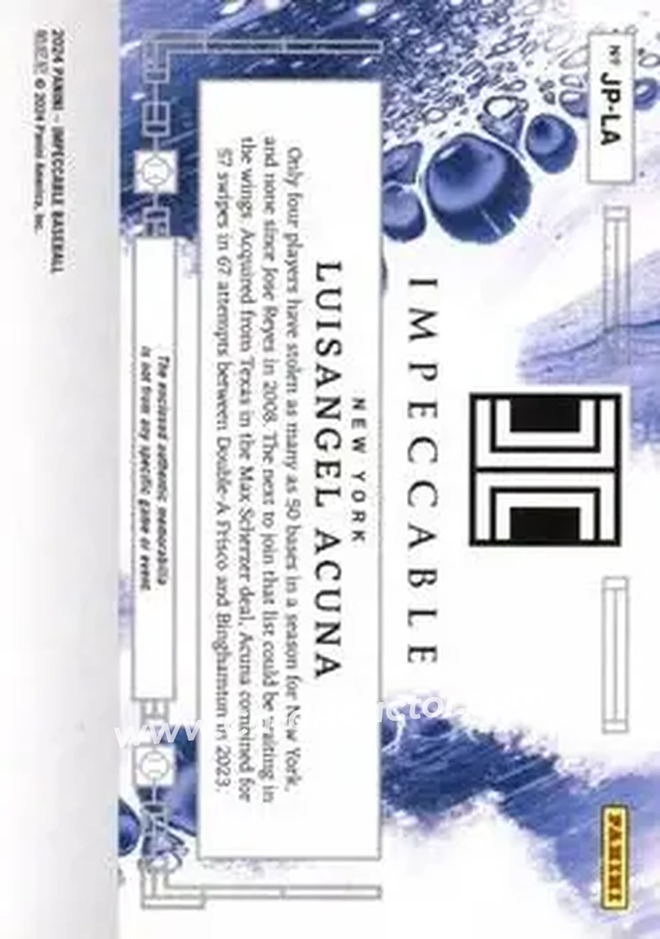 2024 Panini Impeccable - Jumbo Patches Hats #JP-LA - Luisangel Acuña - New York Mets - Back