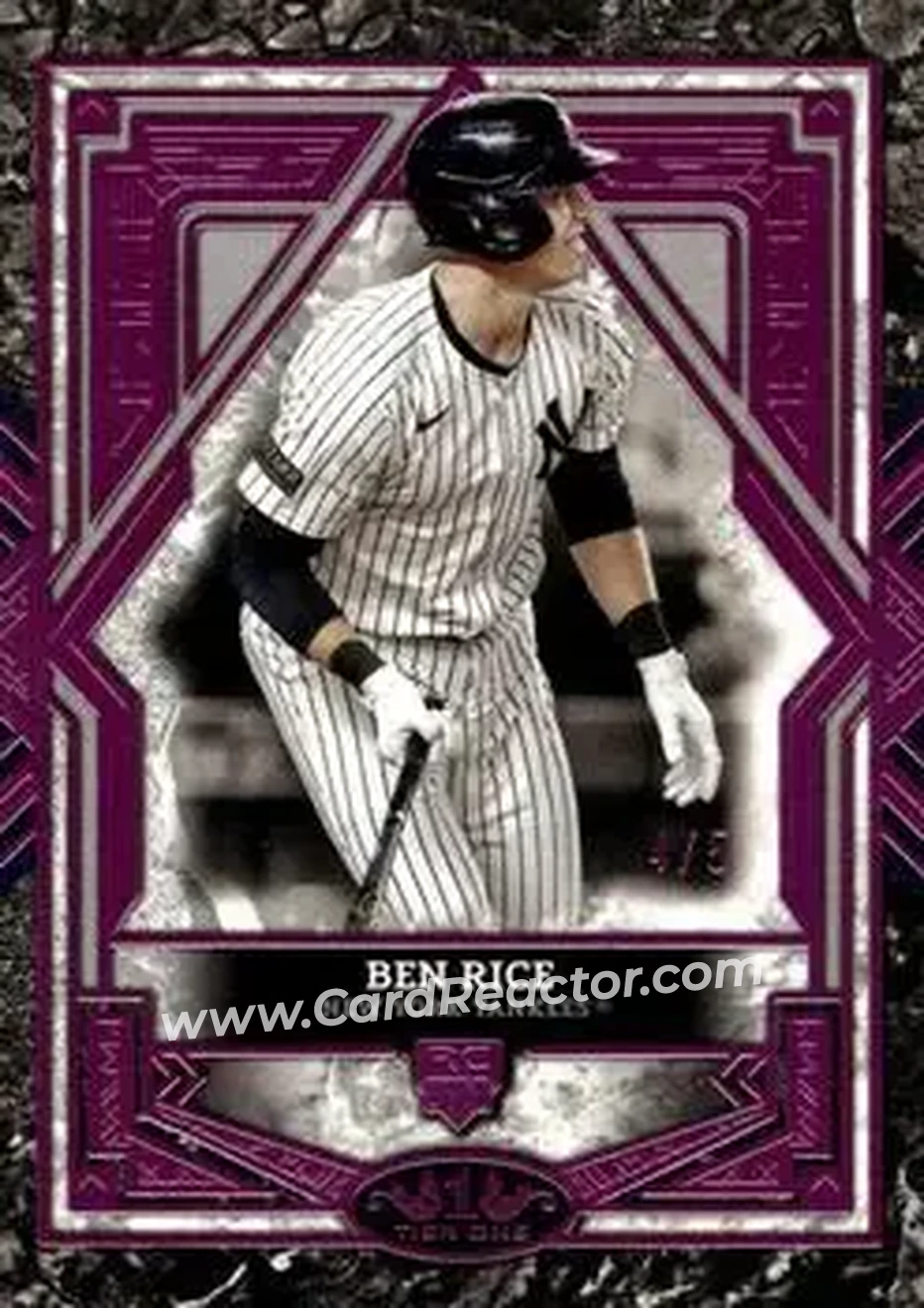 2025 Topps Tier One - Pink Foil #77 - Ben Rice - New York Yankees - Front 2025 Topps Tier One - Pink Foil #77 - Ben Rice - New York Yankees - Front