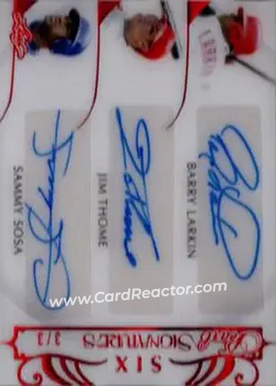 2018-19 Leaf Pearl - Pearl Signatures 6 Red #PS6-04 - Barry Larkin - Jim Thome - Sammy Sosa - Frank Thomas - Jose Canseco - Ken Griffey Jr. AU, SN3 - Front