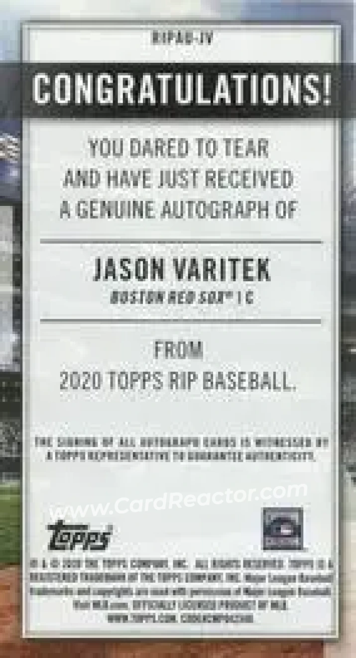 2020 Topps Rip - Mini Autographs Gold #RIPAU-JV - Jason Varitek - Boston Red Sox - Back