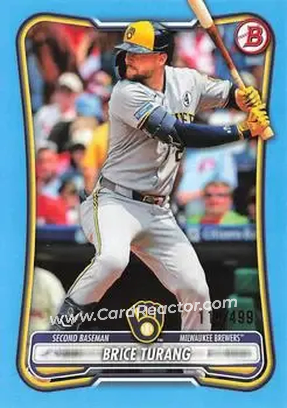 2026 Bowman - Sky Blue #30 - Brice Turang - Milwaukee Brewers - Front 2026 Bowman - Sky Blue #30 - Brice Turang - Milwaukee Brewers - Front