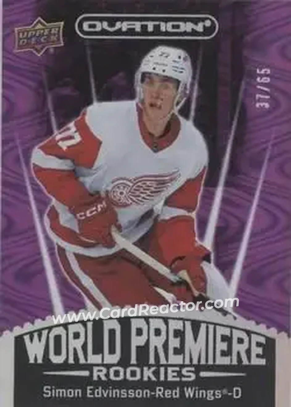 2023-24 Upper Deck Ovation - World Premiere Purple #WP-38 - Simon Edvinsson - Detroit Red Wings - Front