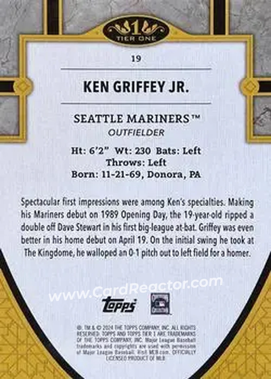 2024 Topps Tier One - Gold Foil #19 - Ken Griffey Jr. - Seattle Mariners - Back