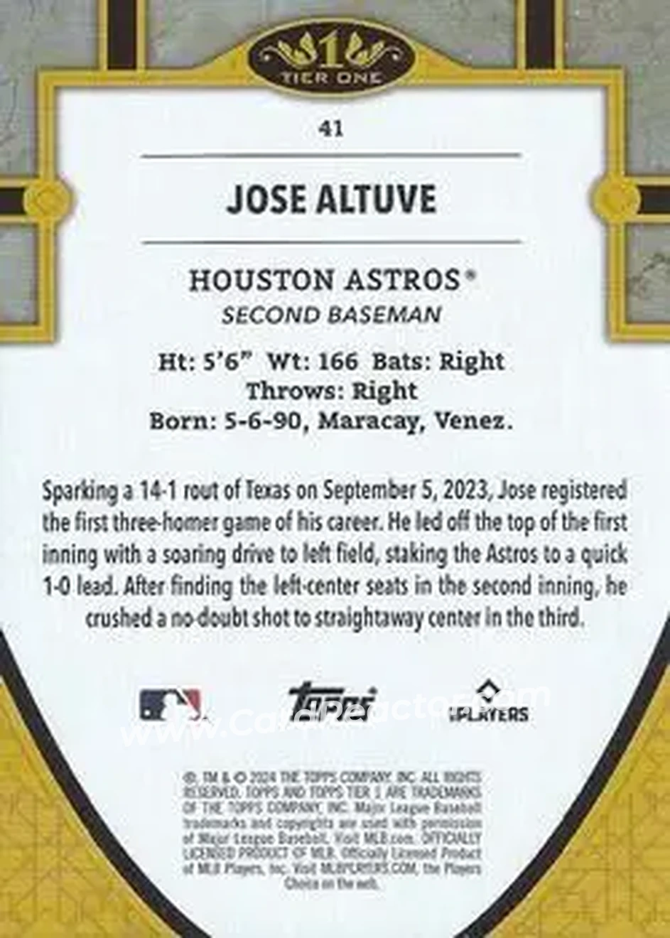 2024 Topps Tier One - Gold Foil #41 - Jose Altuve - Houston Astros - Back 2024 Topps Tier One - Gold Foil #41 - Jose Altuve - Houston Astros - Back