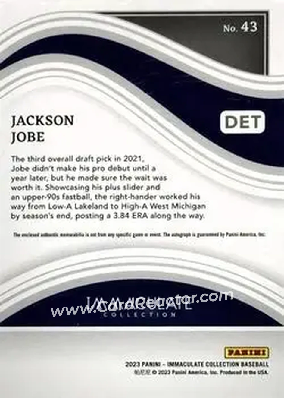 2023 Panini Immaculate Collection - Green #43 - Jackson Jobe - Detroit Tigers - Back