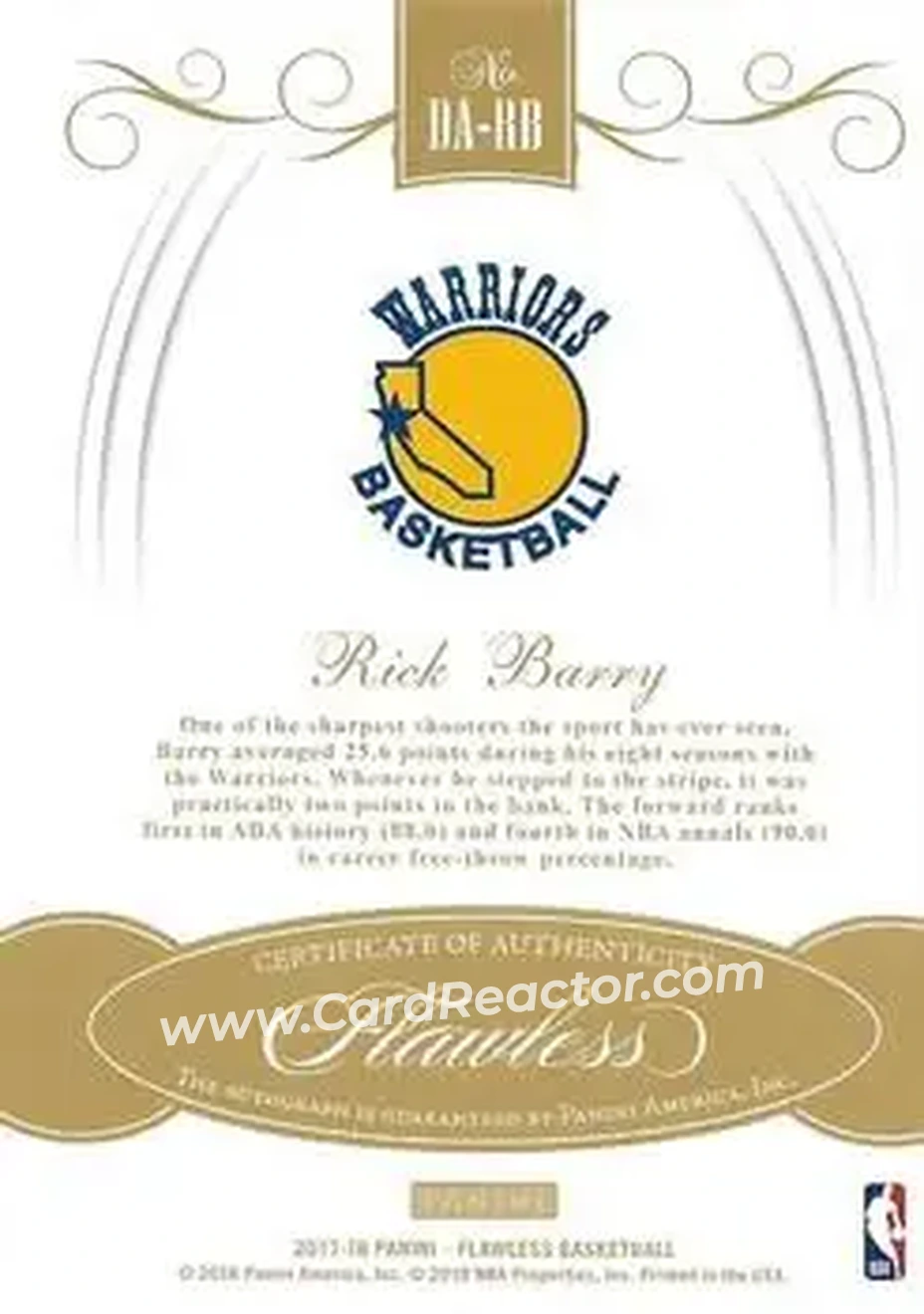 2017-18 Panini Flawless - Distinguished Autos Green #DA-RB - Rick Barry - Golden State Warriors - Back 2017-18 Panini Flawless - Distinguished Autos Green #DA-RB - Rick Barry - Golden State Warriors - Back