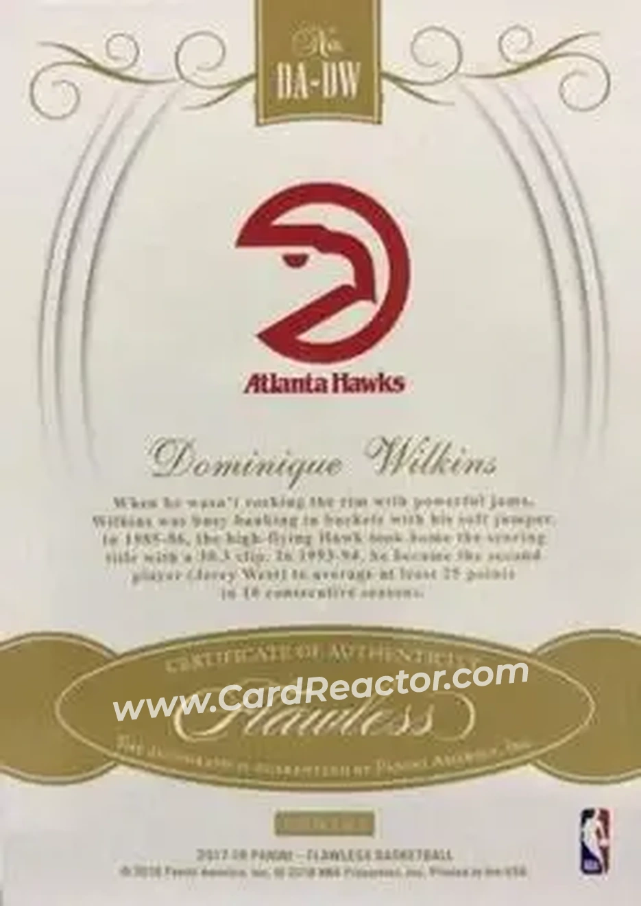 2017-18 Panini Flawless - Distinguished Autos Ruby #DA-DW - Dominique Wilkins - Atlanta Hawks - Back 2017-18 Panini Flawless - Distinguished Autos Ruby #DA-DW - Dominique Wilkins - Atlanta Hawks - Back