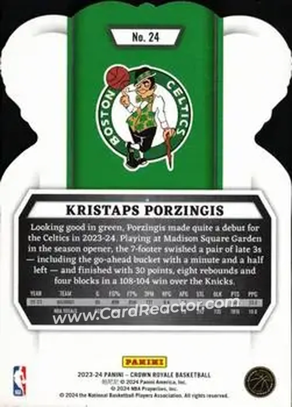 2023-24 Panini Crown Royale - Royalty #24 - Kristaps Porziņģis - Boston Celtics - Back