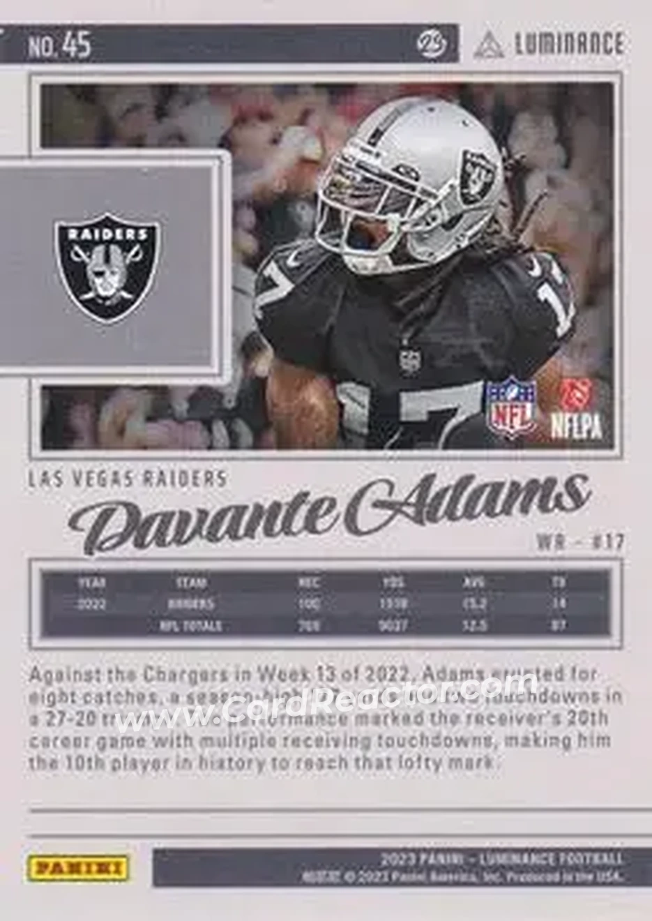 2023 Panini Luminance - Teal #45 - Davante Adams - Las Vegas Raiders - Back